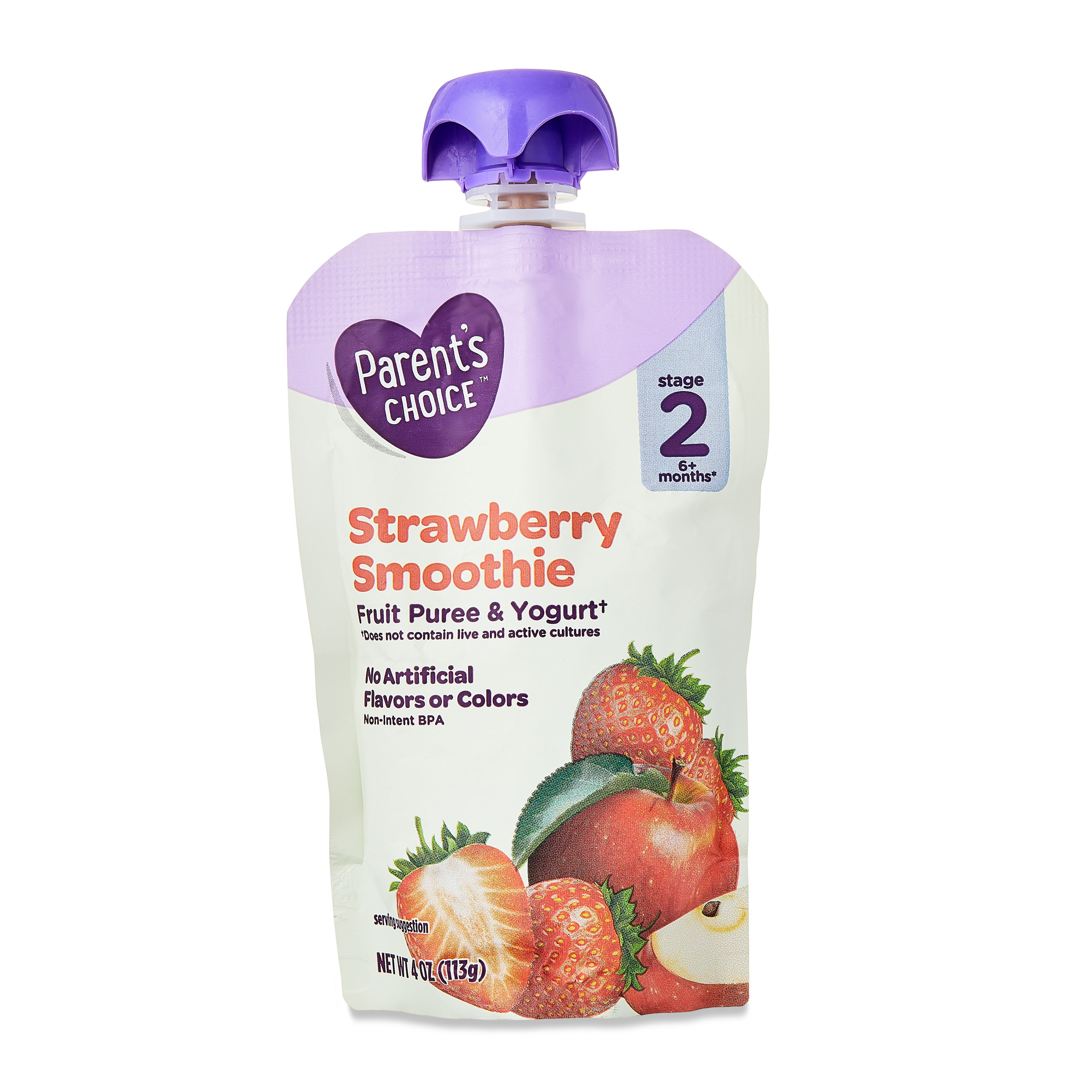 Parent's Choice Stage 2 Baby Food, Strawberry Smoothie Fruit Puree and Yogurt, 4 oz Pouch